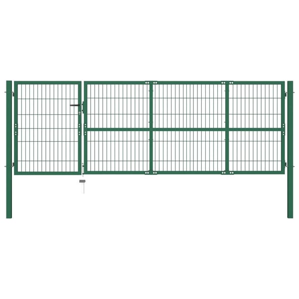 vidaXL Hagegjerdeport med stolper 350x100 cm stålgrønn