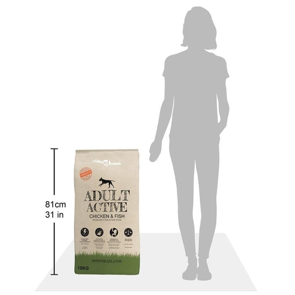 vidaXL tørfoder til hunde Adult Active Chicken & Fish Premium 15 kg