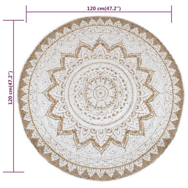 vidaXL Pyöreä matto kuvioitu punottu juutti 120 cm