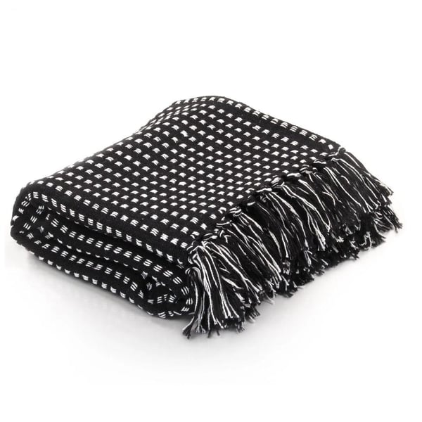 vidaXL Pledd bomull rutetmønster 125x150 cm svart