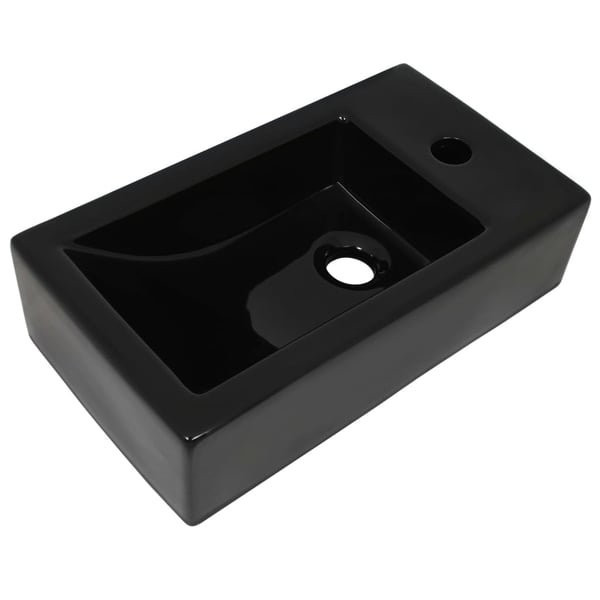 vidaXL Servant med kranhull rektangulær keramisk svart 46x25,5x12 cm