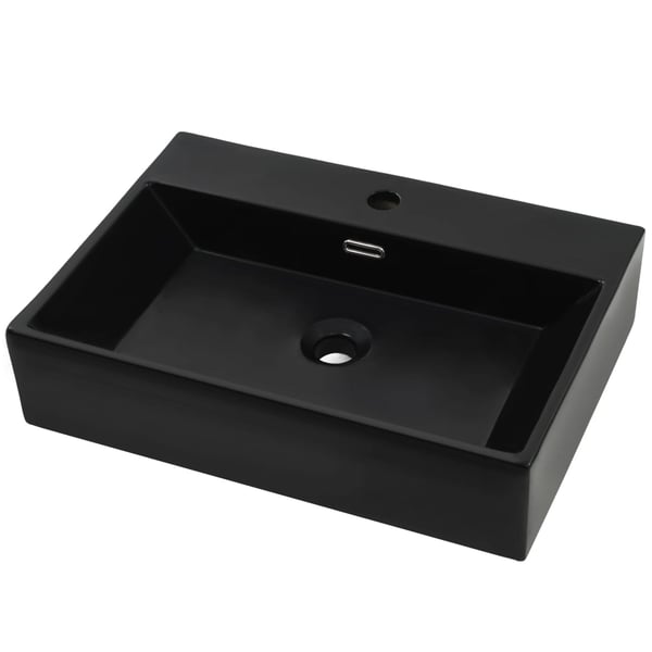 vidaXL Servant med kranhull keramisk svart 76x42,5x14,5 cm