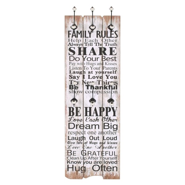 vidaXL Seinänaulakko 6 koukulla FAMILY RULES 120x40 cm