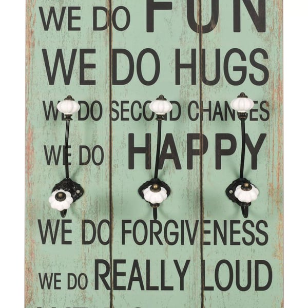 vidaXL vægmonteret knagerække med 6 knager HAPPY LOVE 120 x 40 cm
