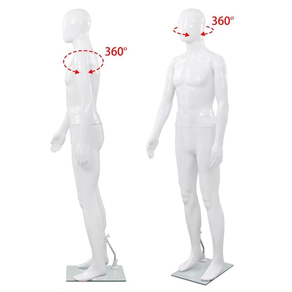 vidaXL mannequin mand fuld figur glassokkel hvid højglans 185 cm