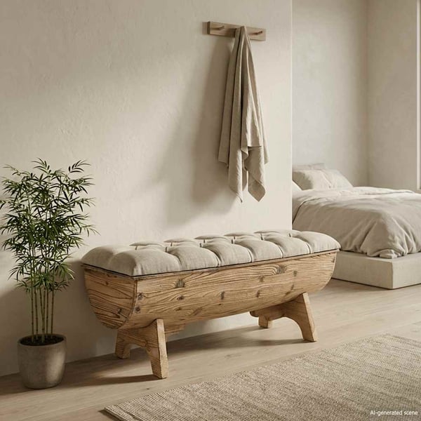 vidaXL opbevaringsbænk massivt træ og stof 103 x 51 x 44 cm