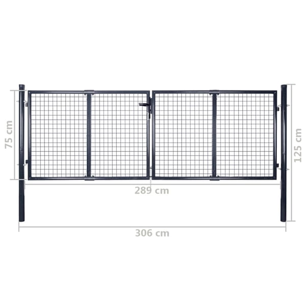 vidaXL Hageport netting galvanisert stål 289x75 cm grå