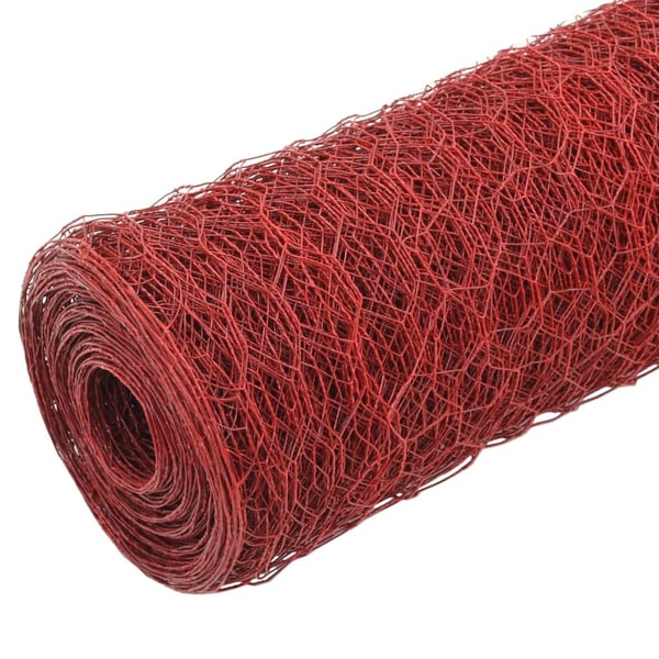 vidaXL Trådgjerde kylling stål med PVC-belegg 25x1,2 m rød