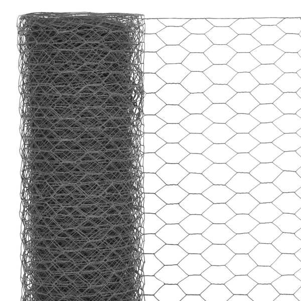 vidaXL Trådgjerde kylling stål med PVC-belegg 25x1,5 m grå