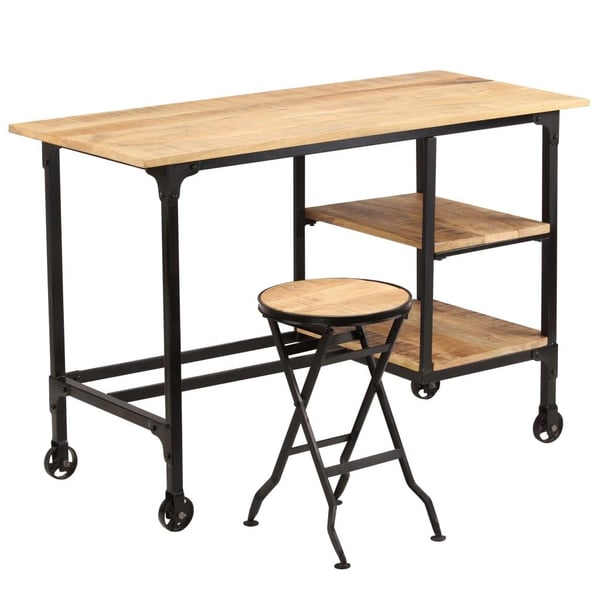 vidaXL Skrivebord med sammenleggbar krakk heltre mango 115x50x76 cm