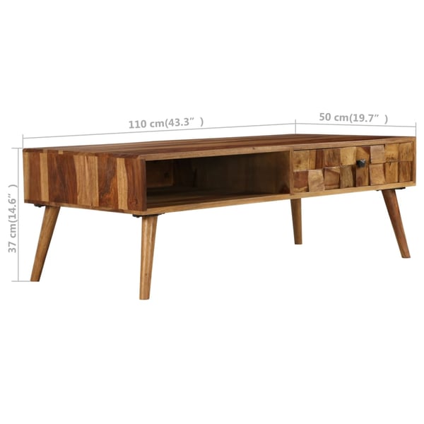 vidaXL Soffbord massivt sheshamträ med honungsfinish 110x50x37 cm