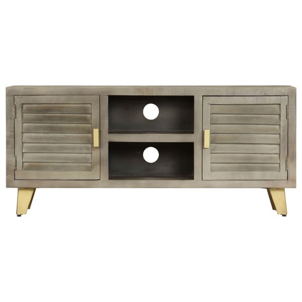 vidaXL tv-skab massivt mangotræ med messing 110 x 30 x 48 cm grå