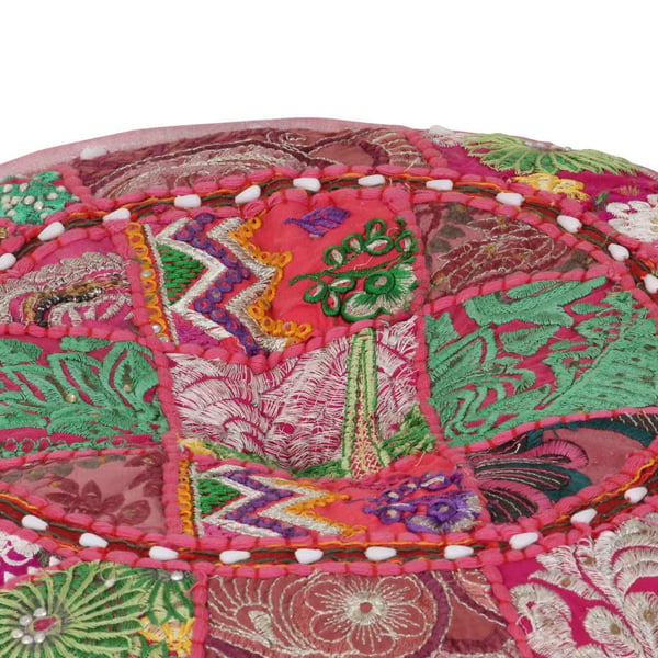 vidaXL puffe med patchwork rund bomuld håndlavet 40 x 20 cm pink