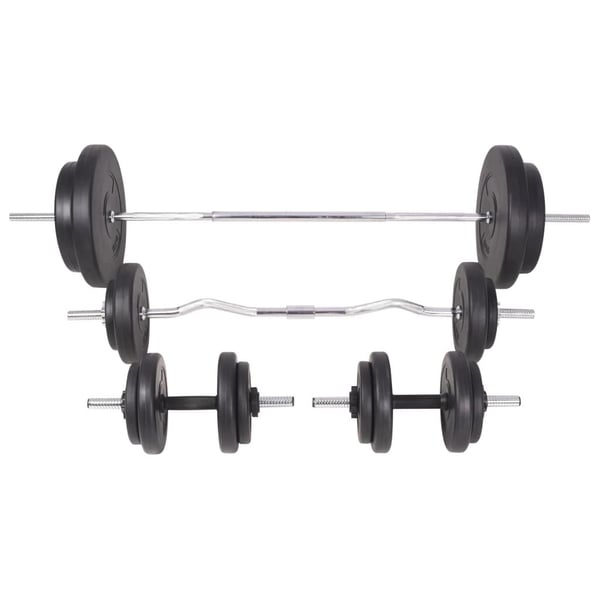 vidaXL Viktbänk set med viktställning skivstång och hantlar 90 kg