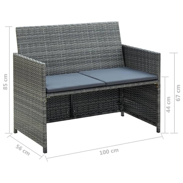 vidaXL Loungegrupp för trädgården med dynor 4 delar konstrotting grå