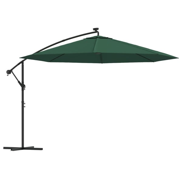 vidaXL hængeparasol med LED-lys og metalstang 350 cm grøn