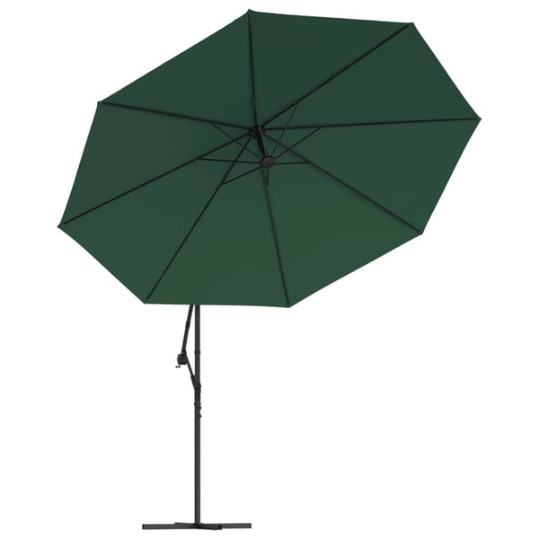 vidaXL hængeparasol med LED-lys og metalstang 350 cm grøn