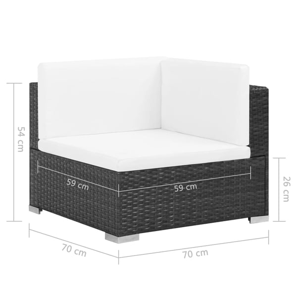 vidaXL haveloungesæt 7 dele med hynder polyrattan sort