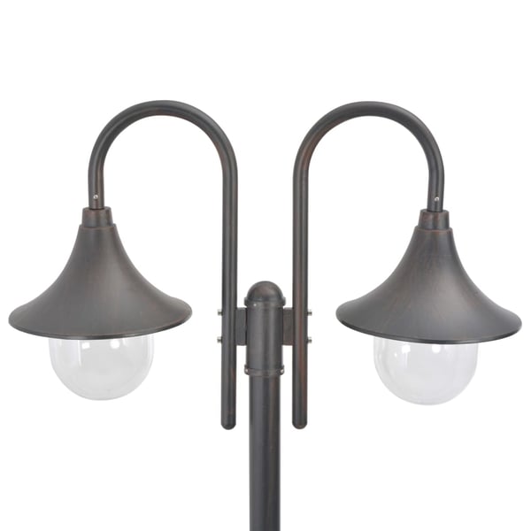 vidaXL havestolpelampe E27 220 cm aluminium 2 lanterner bronzefarvet