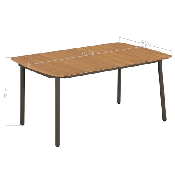 vidaXL Puutarhapöytä 150x90x72 cm akaasiapuu ja teräs