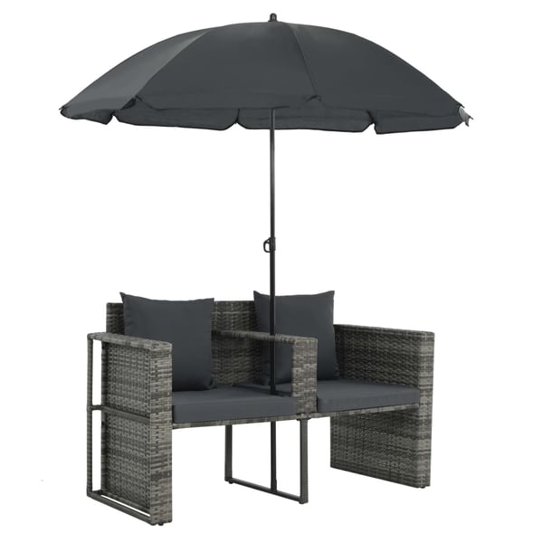 vidaXL 2-personers havesofa med hynder og parsol polyrattan grå