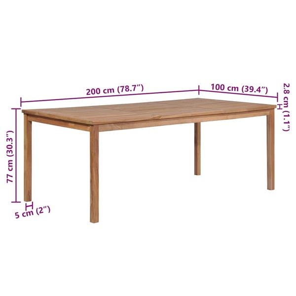 vidaXL Hagebord 200x100x77 cm heltre teak