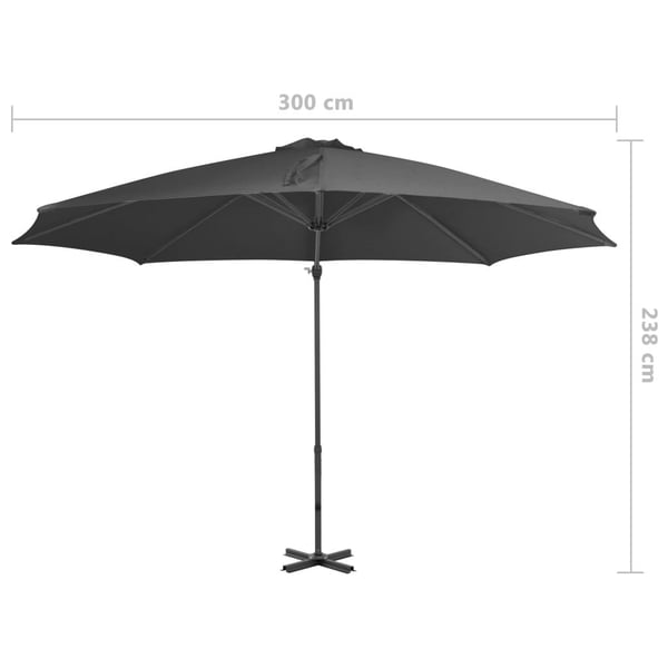vidaXL hængeparasol 300 cm aluminiumsstang antracitgrå