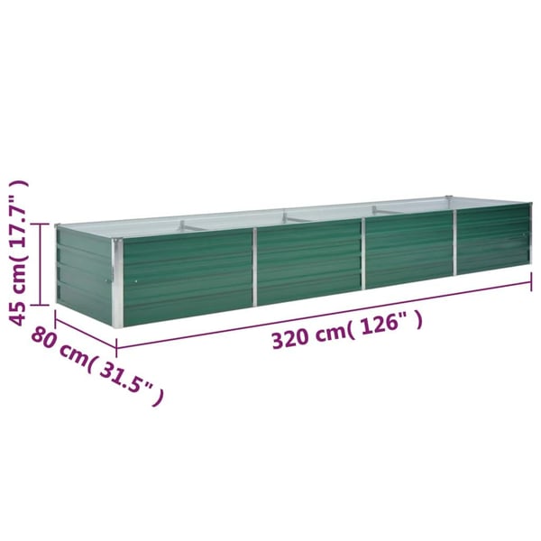 vidaXL Høybed galvanisert stål 320x80x45 cm grønn