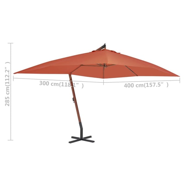 vidaXL Hengende hageparasoll med trestang 400x300 cm terrakotta