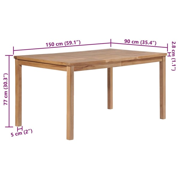 vidaXL Hagebord 150x90x77 cm heltre teak