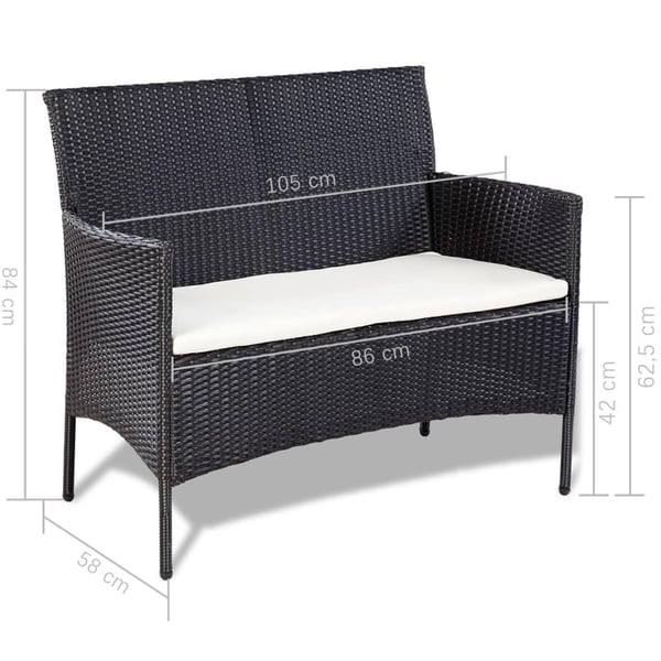 vidaXL haveloungesæt 4 dele med hynder polyrattan sort