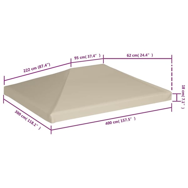 vidaXL Toppduk til paviljong 310 g/m² 4x3 m beige