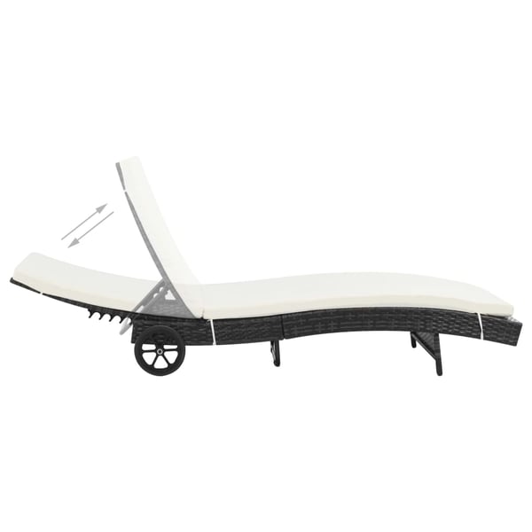 vidaXL liggestol med hynde og hjul polyrattan sort