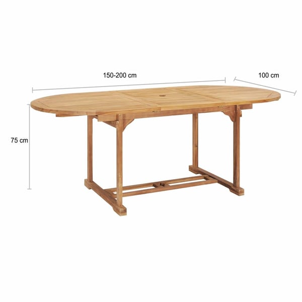 vidaXL forlængeligt havebord 150-200 x 100 x 75 cm massivt teaktræ