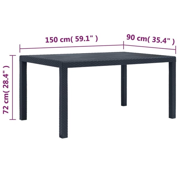 vidaXL Hagebord antrasitt 150x90x72 cm plast rottingdesign