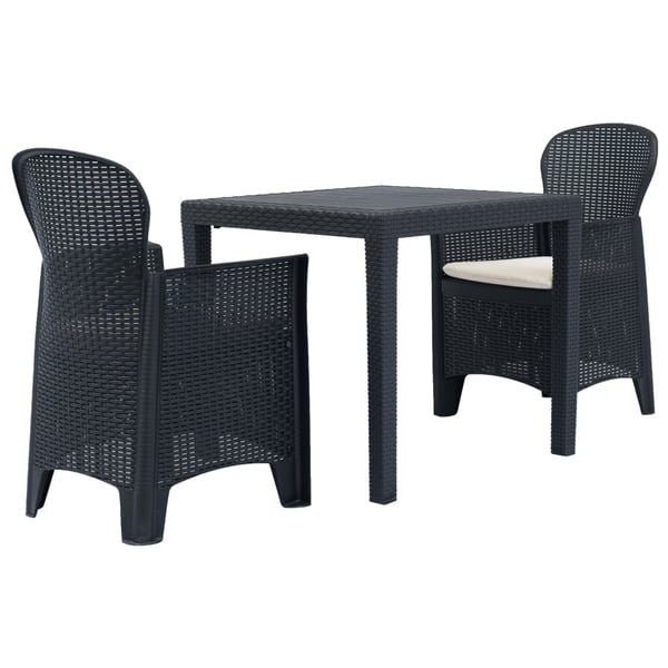 vidaXL bistrosæt 3 dele plastik rattan-look antracitgrå