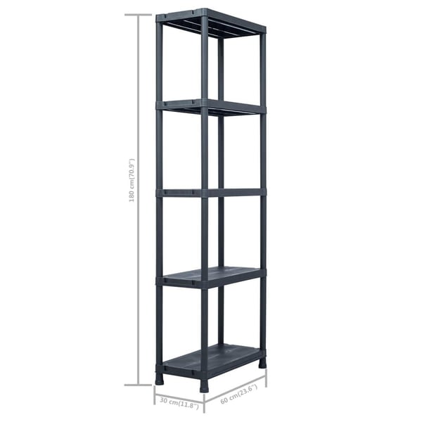 vidaXL Oppbevaringshylle 5 stk svart 125 kg 60x30x180 cm plast