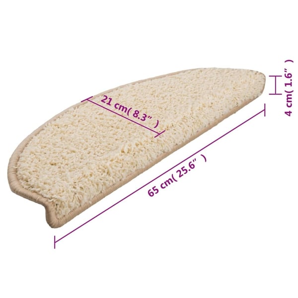 vidaXL Trappematter 15 stk 65x21x4 cm kremfarget halvrund stor