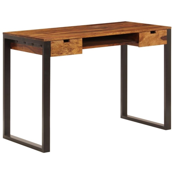 vidaXL skrivebord massivt sheeshamtræ og stål 110 x 55 x 78 cm