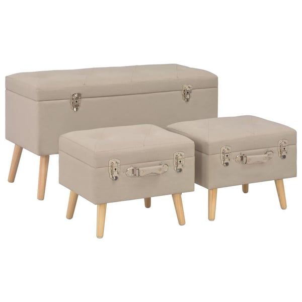 vidaXL opbevaringstaburetter 3 stk. stof beige