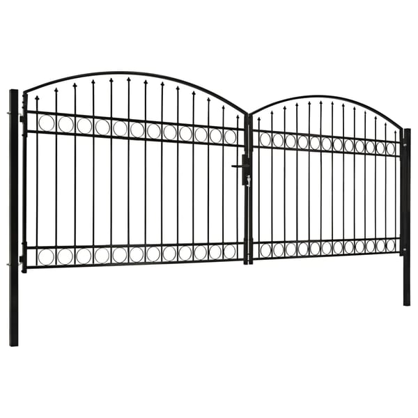 vidaXL Hageport med dobbel dør og buet topp stål 400x150 cm svart
