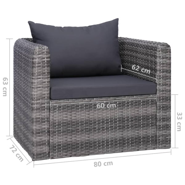 vidaXL havesofasæt 6 dele med hynder og puder polyrattan grå