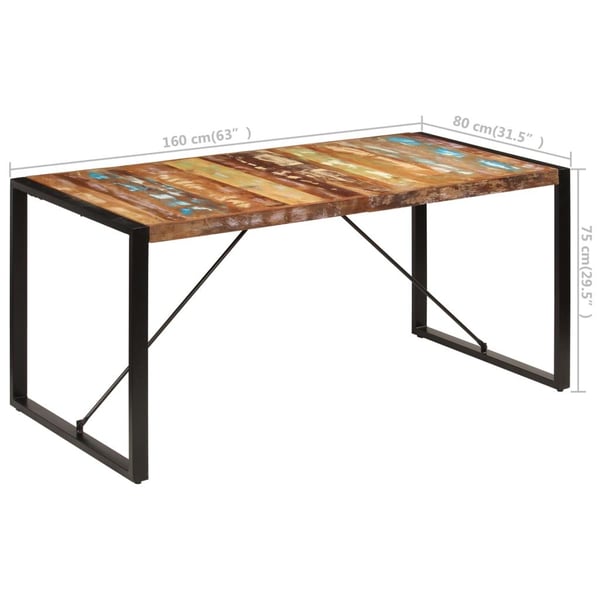 vidaXL spisebord 160x80x75 cm massivt genbrugstræ