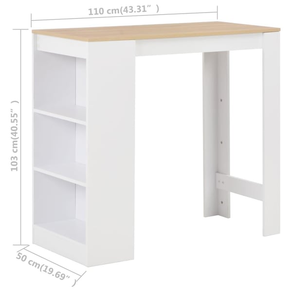 vidaXL Barbord med hylle hvit 110x50x103 cm
