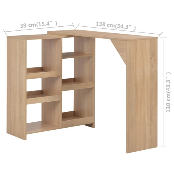 vidaXL Barbord med flyttbar hylle eik 138x39x110 cm