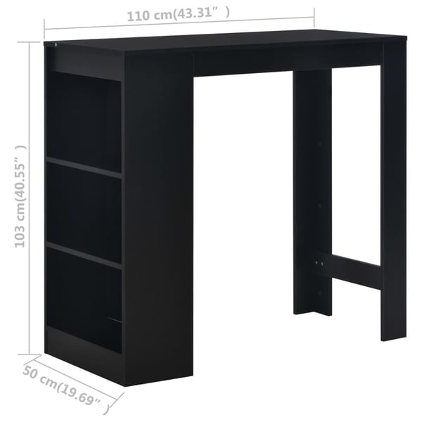 vidaXL barbord med hylde sort 110 x 50 x 103 cm