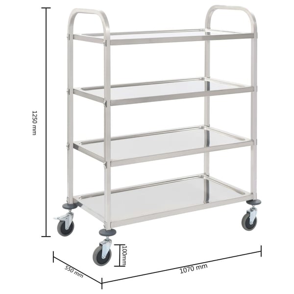vidaXL Kjøkkentralle 4 etasjer 107x55x125 cm rustfritt stål