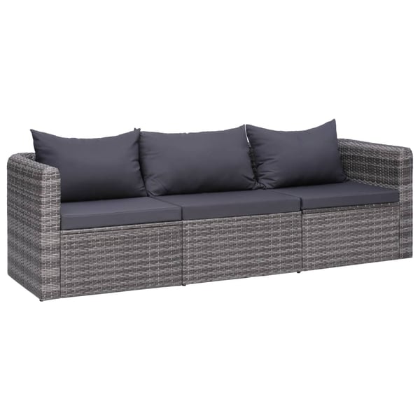 vidaXL havesofasæt i 3 dele med hynder polyrattan grå