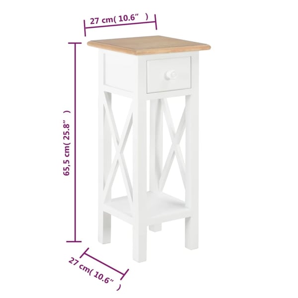 vidaXL Sidebord hvit 27x27x65,5 cm tre