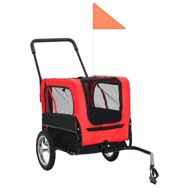 vidaXL 2-in-1 lemmikkikärry pyörään/juoksurattaat punainen ja musta